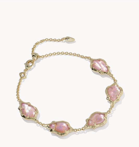 Kendra Scott Adriana Scallop Frame Delicate Chain Bracelet-Gold Light Pink Iridescent Abalone