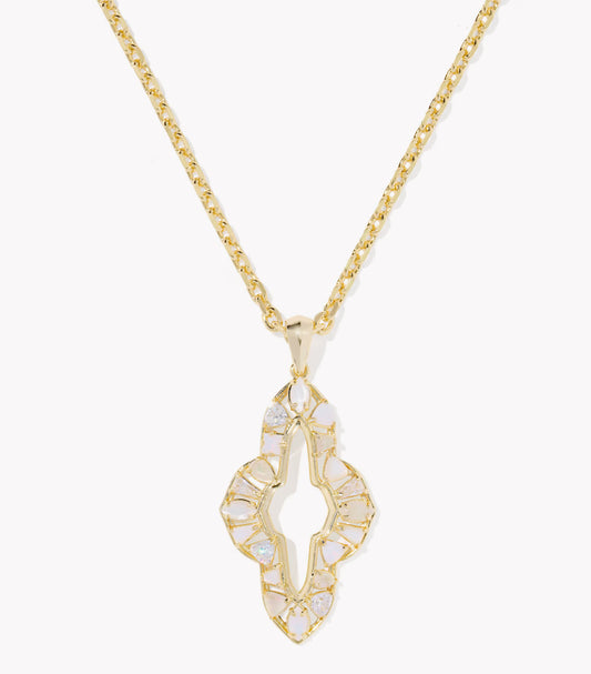 Kendra Scott Abbie Crystal Long Pendant Necklace-Gold Neutral Mix