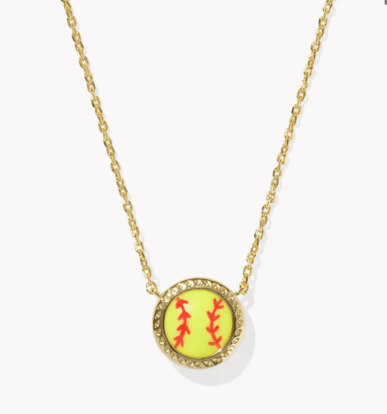 Kendra Scott Softball Short Pendant Necklace-Gold Chartreuse Magnesite