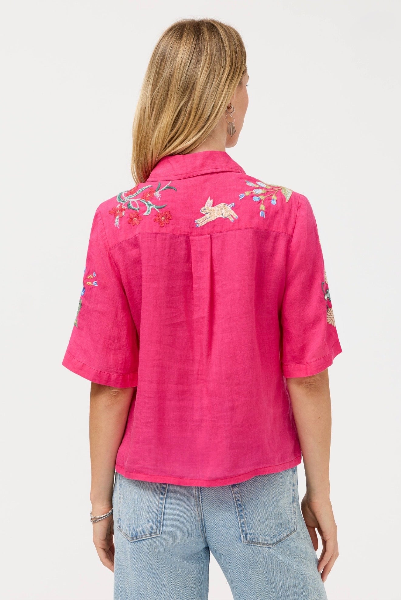 Johnny Was Relaxed Kimono Shirt-Pink Peacock