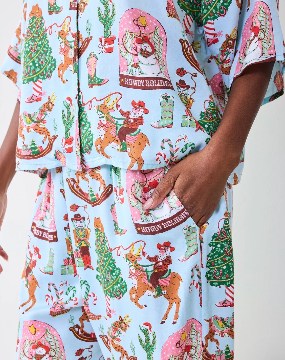Printfresh Eco Satin Wildest Dreams Pajama Sleeve Set-Cowboy Christmas