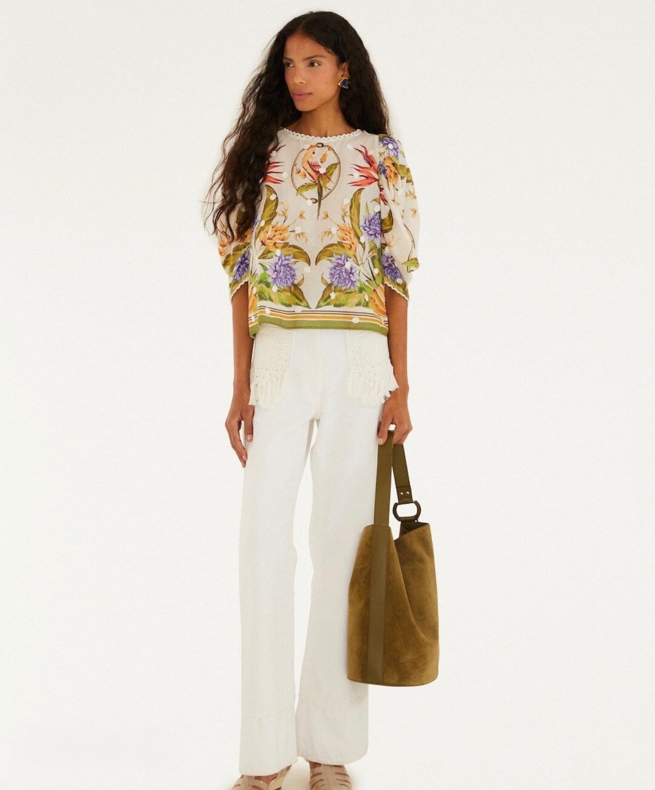 Farm Rio Sand Tropical Scarf Blouse