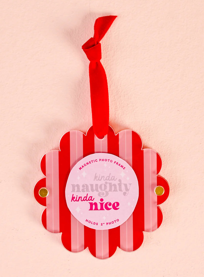 The Darling Effect Holiday Scalloped Frame Ornament-Peppermint Stripes