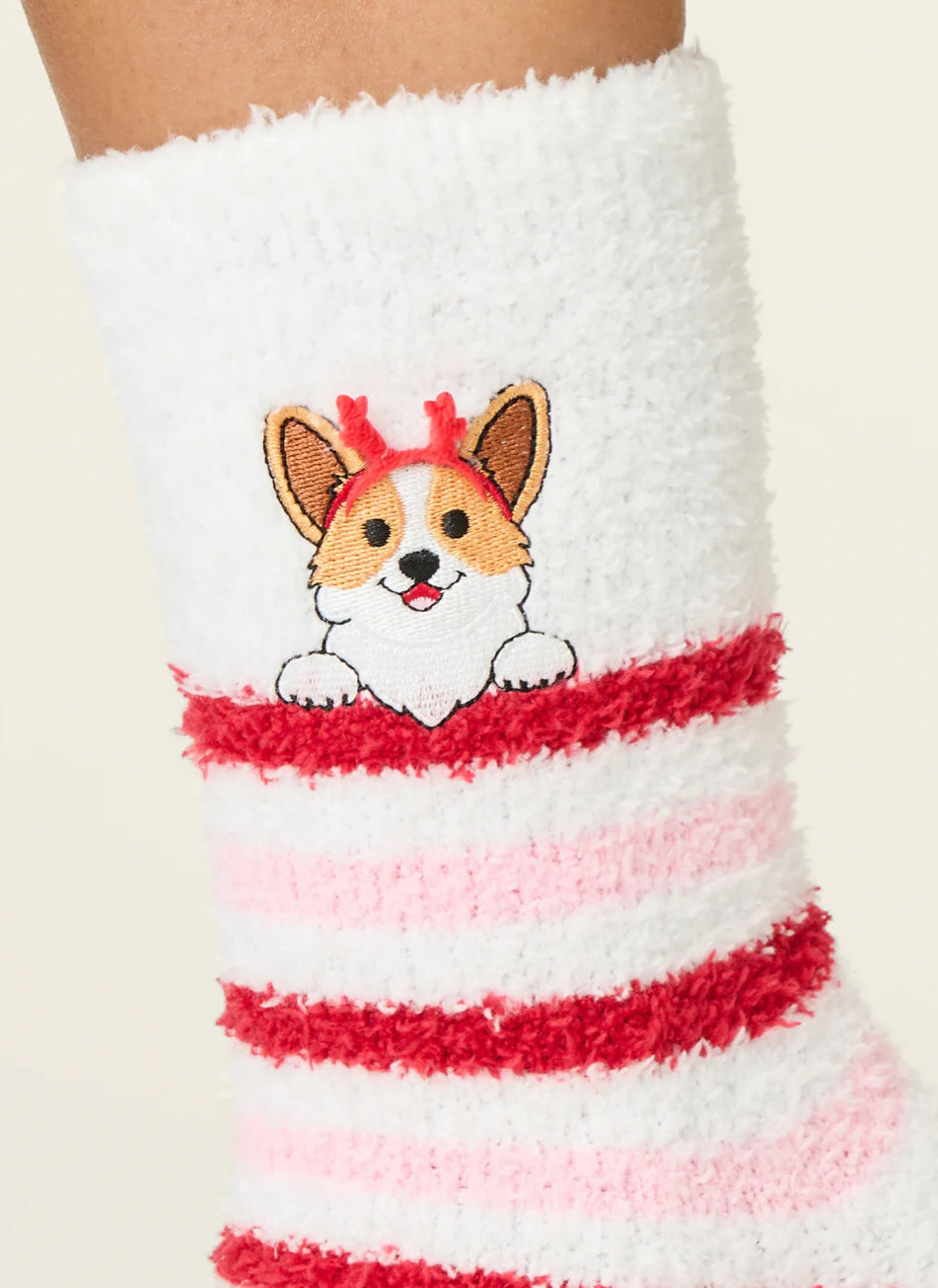 PJ Salvage Cozy Corgi Crew Socks-Peace & Pawlidays
