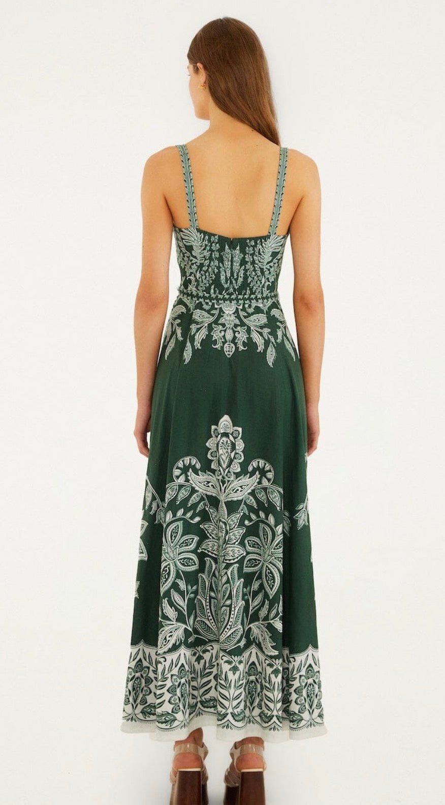 Farm Rio "Miranda" Buckles Maxi Dress-Dark Green