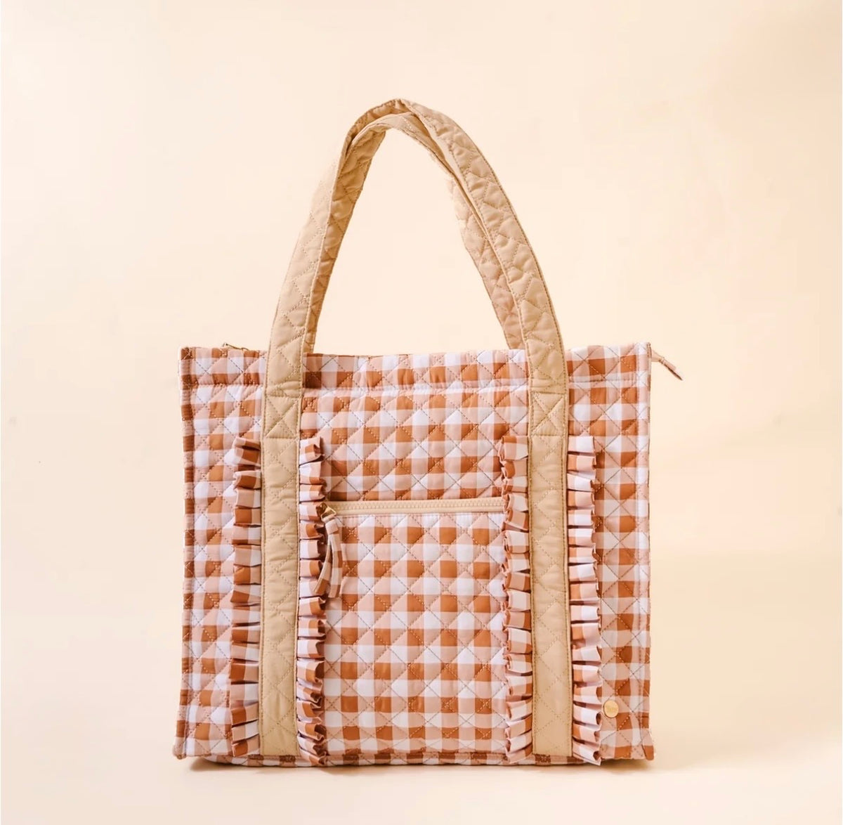 The Darling Effect Everyday Quilted Tote Bag-Maple Gingham
