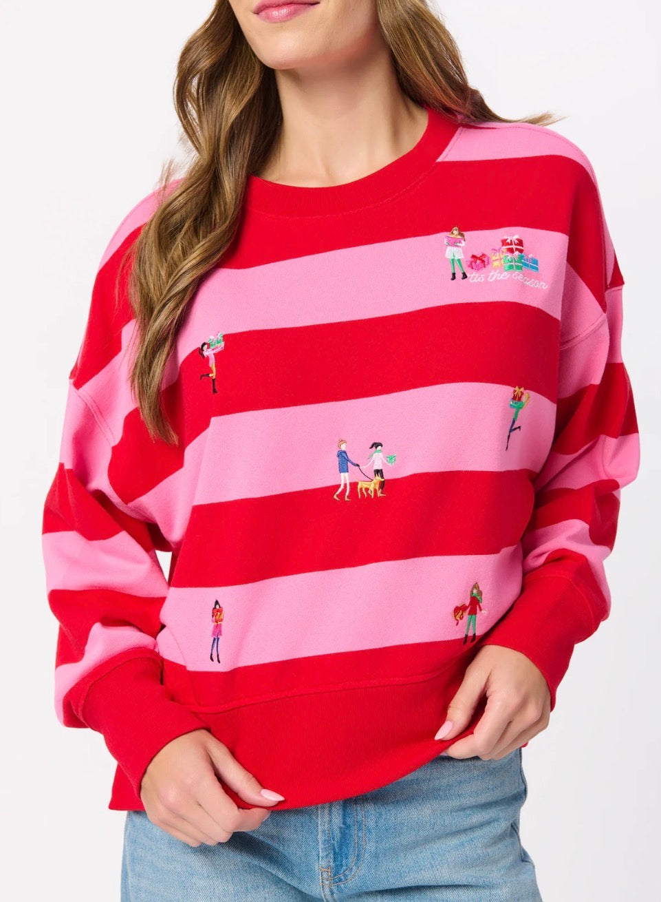 Shiraleah "Gifting" Embroidered Sweatshirt-Red/Pink