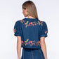 Elizabeth James “Coco” Top- Denim Floral Embroidery