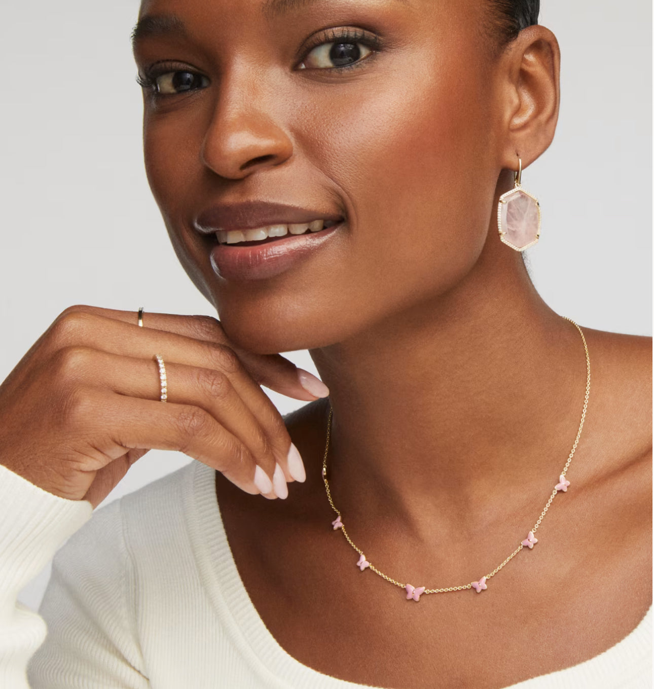 Kendra Scott Lillia Butterfly Enamel Delicate Necklace-Gold Pink Enamel
