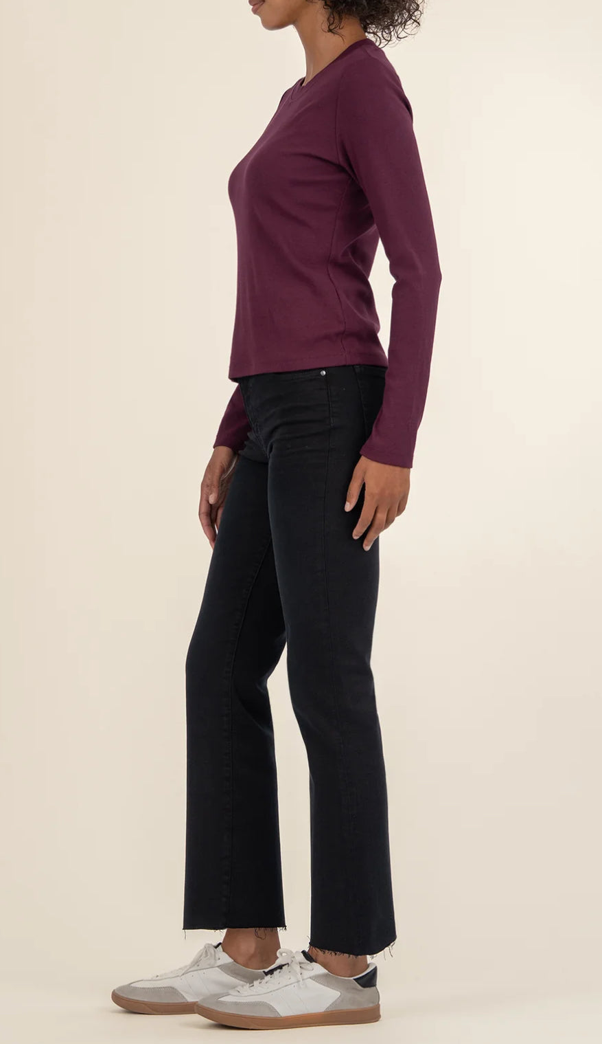 Kut from the Kloth "Noelie" Scoop Neck Long Sleeve Top-Berry