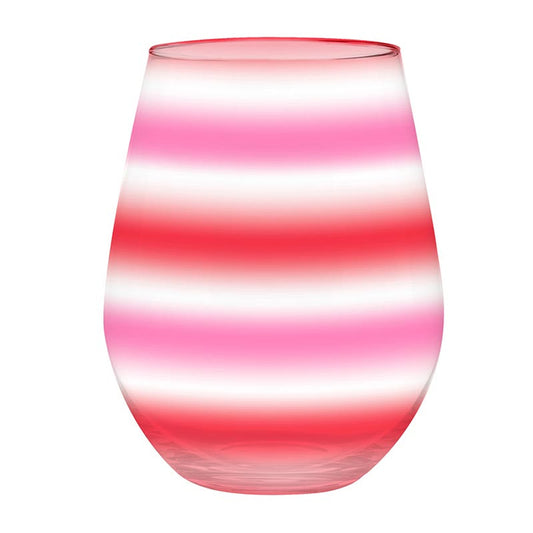 Slant Collection Jumbo Stemless Wine Glass - Pink/Red Stripes