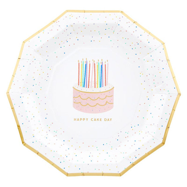 Slant Foil Decagon Shaped Paper Plates - Happy Cake Day - 8ct