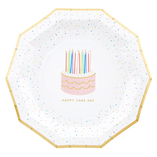 Slant Collections Foil Decagon Shaped Paper Plates - Happy Cake Day - 8ct