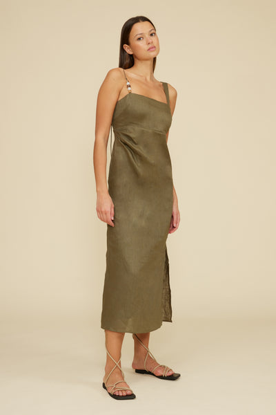 Lucy Paris “Fallon” Bead Detail Dress - Olive