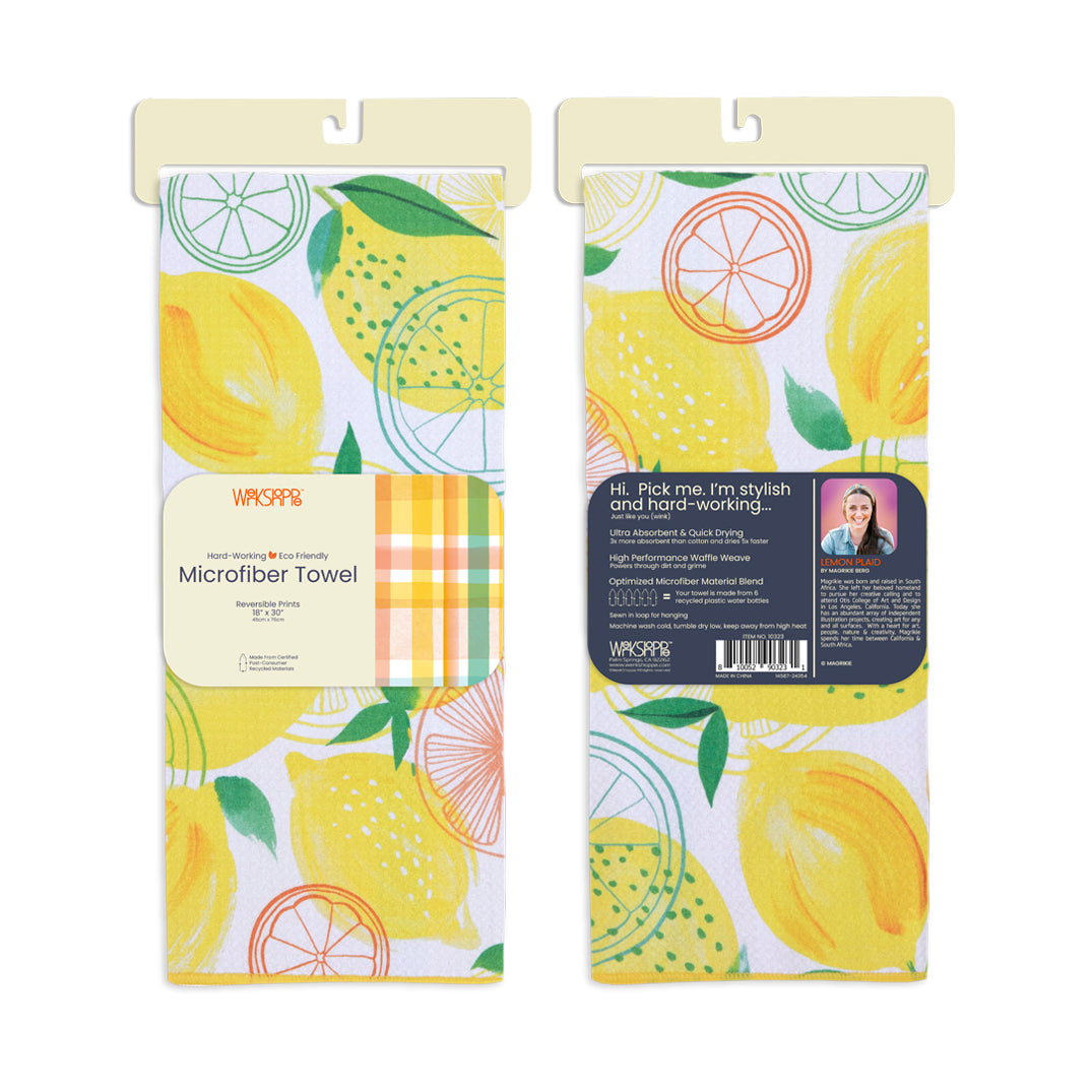WerkShoppe “Lemon Plaid” Microfiber Tea Towel