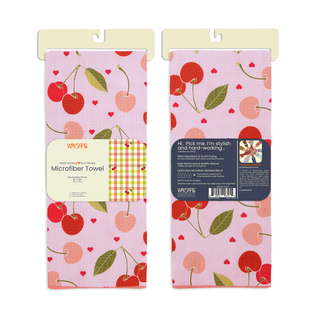 WerkShoppe “Cherry Heart” Microfiber Tea Towel