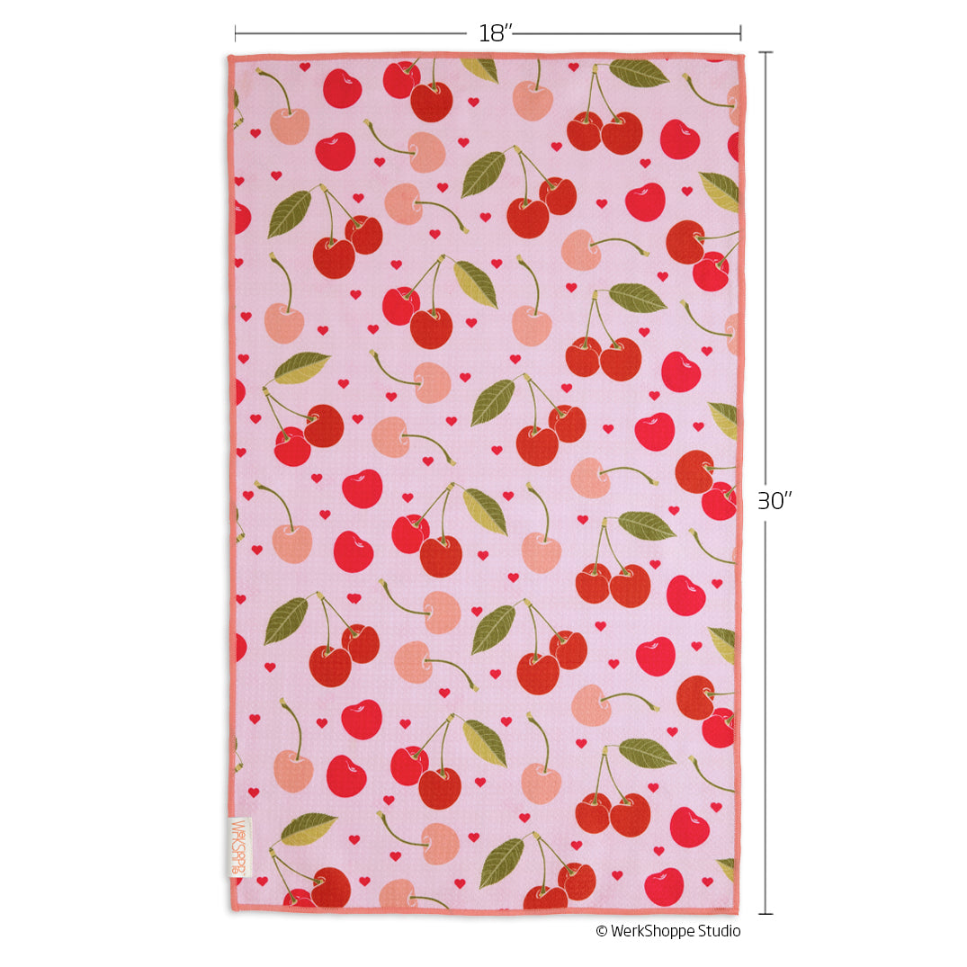 WerkShoppe “Cherry Heart” Microfiber Tea Towel