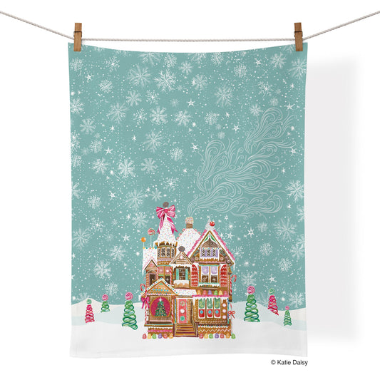 WerkShoppe “Gingerbread House”Cotton Tea Towel