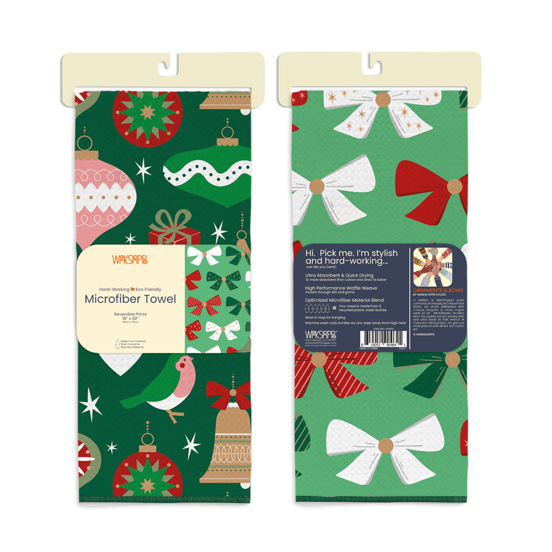 WerkShoppe “Ornaments & Bows” Microfiber Towel