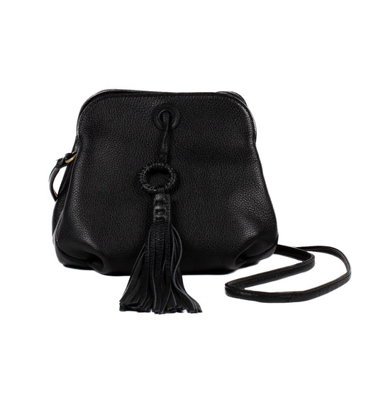 Hobo Bags "Birdy" Tassel Leather Crossbody-Black