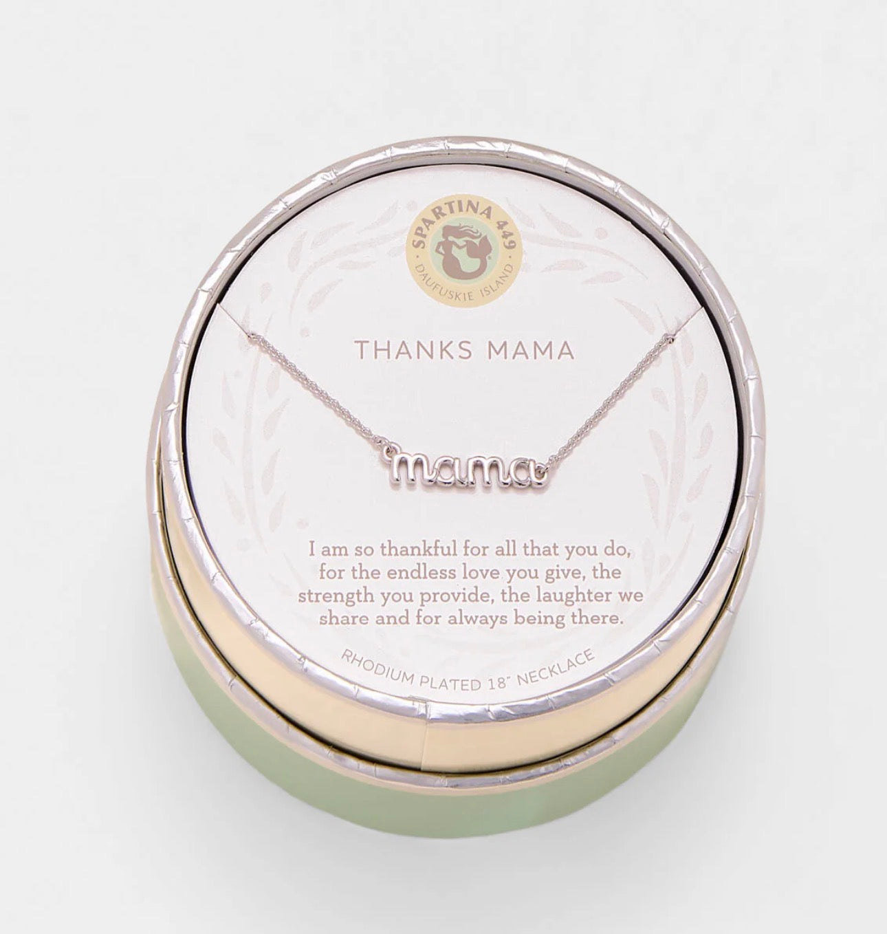 Spartina 449 Sea La Vie 18” Necklace-Thanks Mama/Script - Silver
