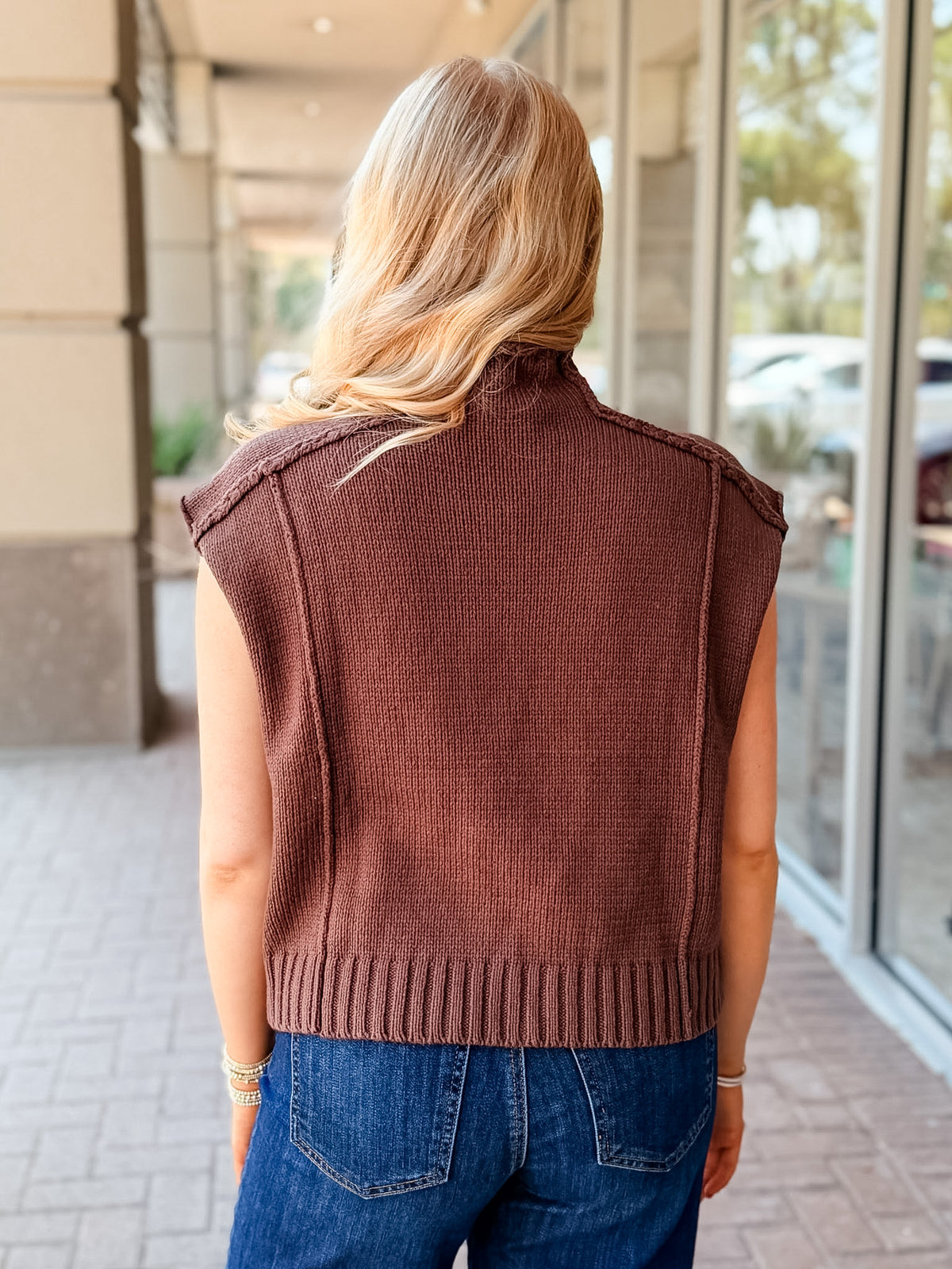 KLd "Stanley" Mock Neck Sweater Vest-Brown