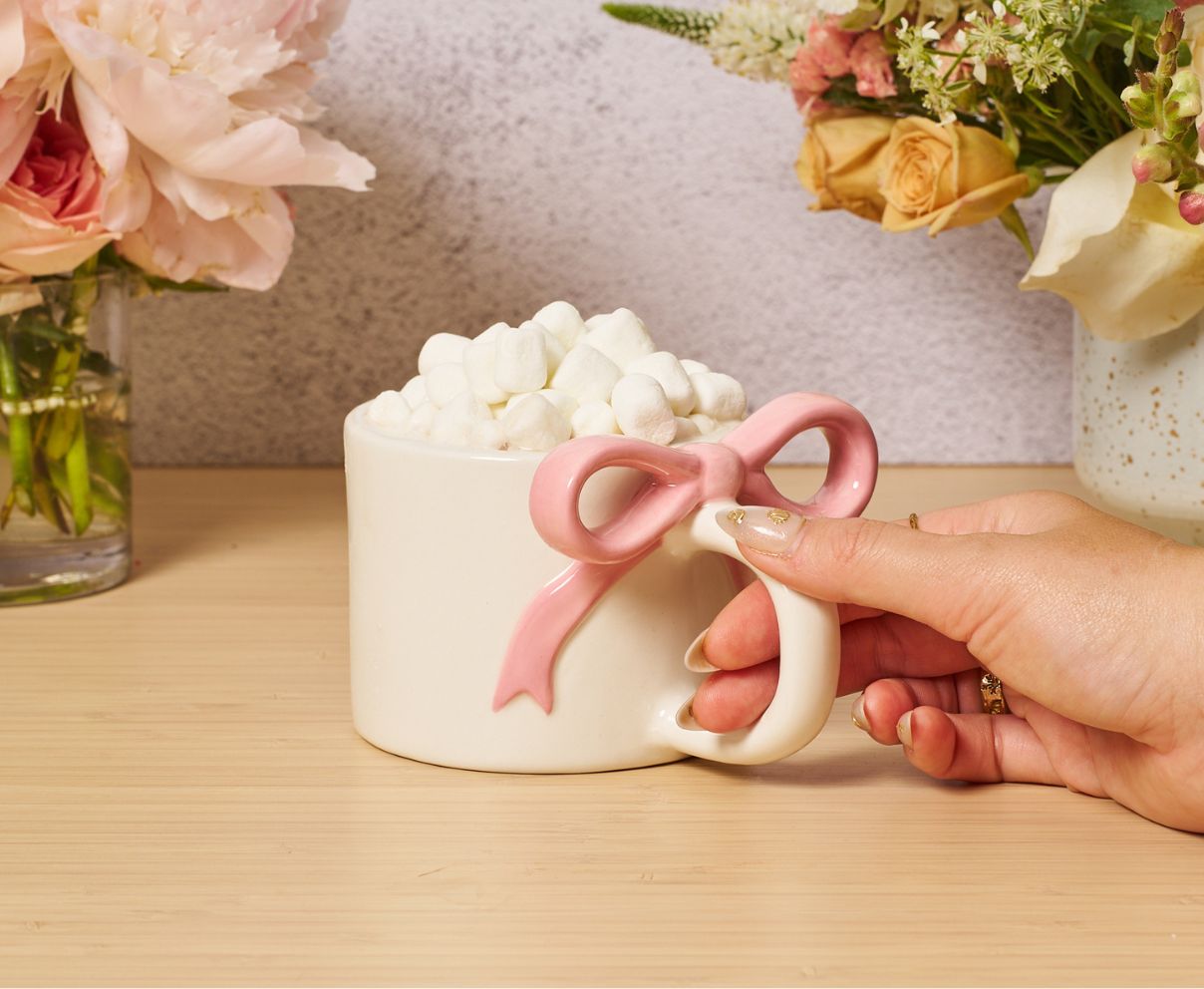 Ceramic Pink Bow on Handle Mug-12oz