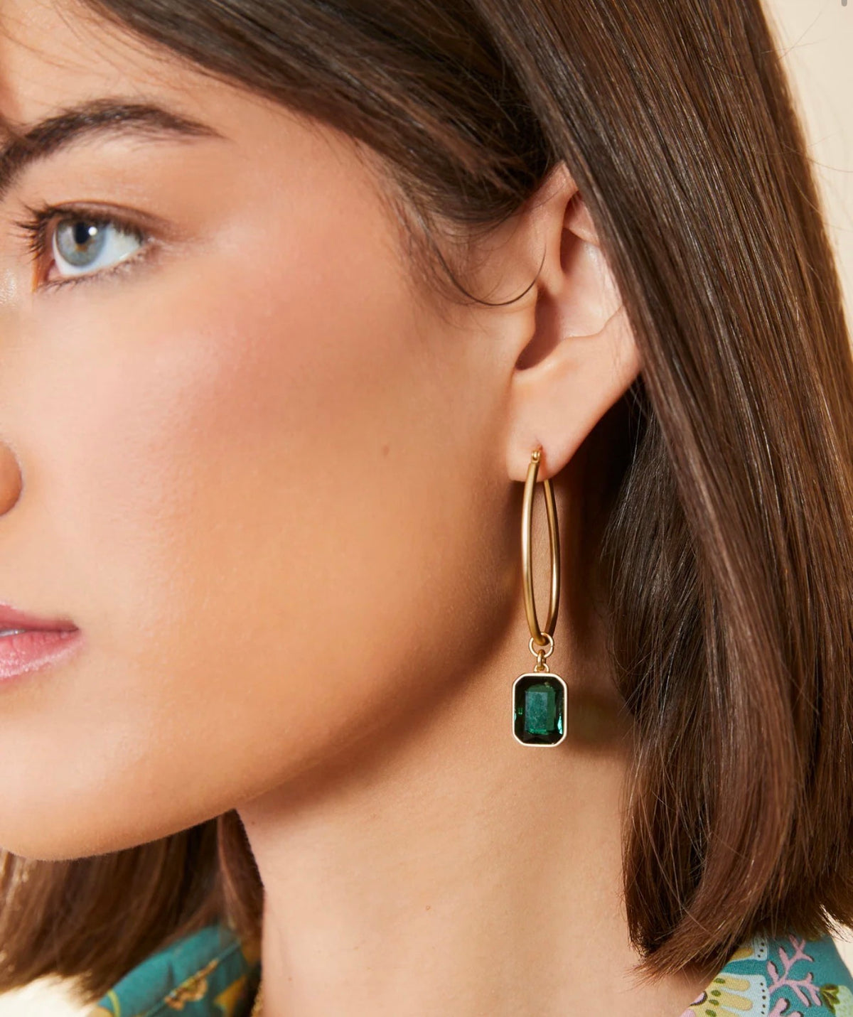 Spartina 449 Chateau Hoop Earrings-Dark Green