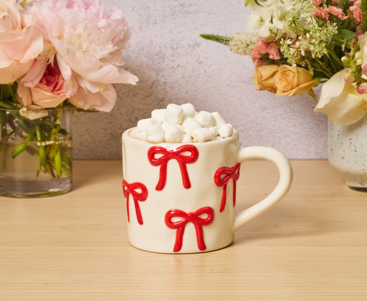 Ceramic Red Bow Mug, 16oz
