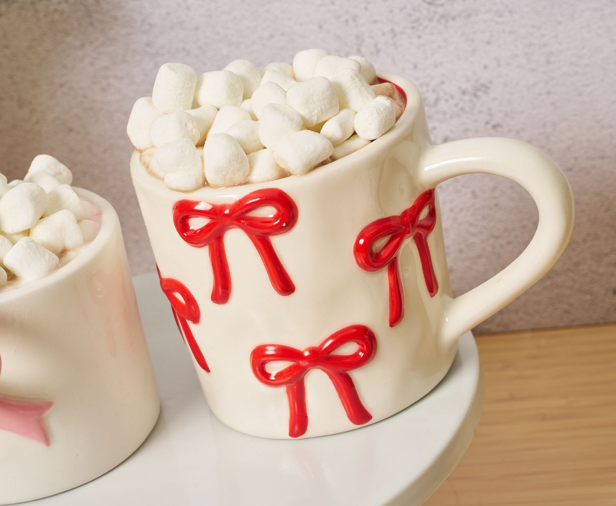 Ceramic Red Bow Mug, 16oz