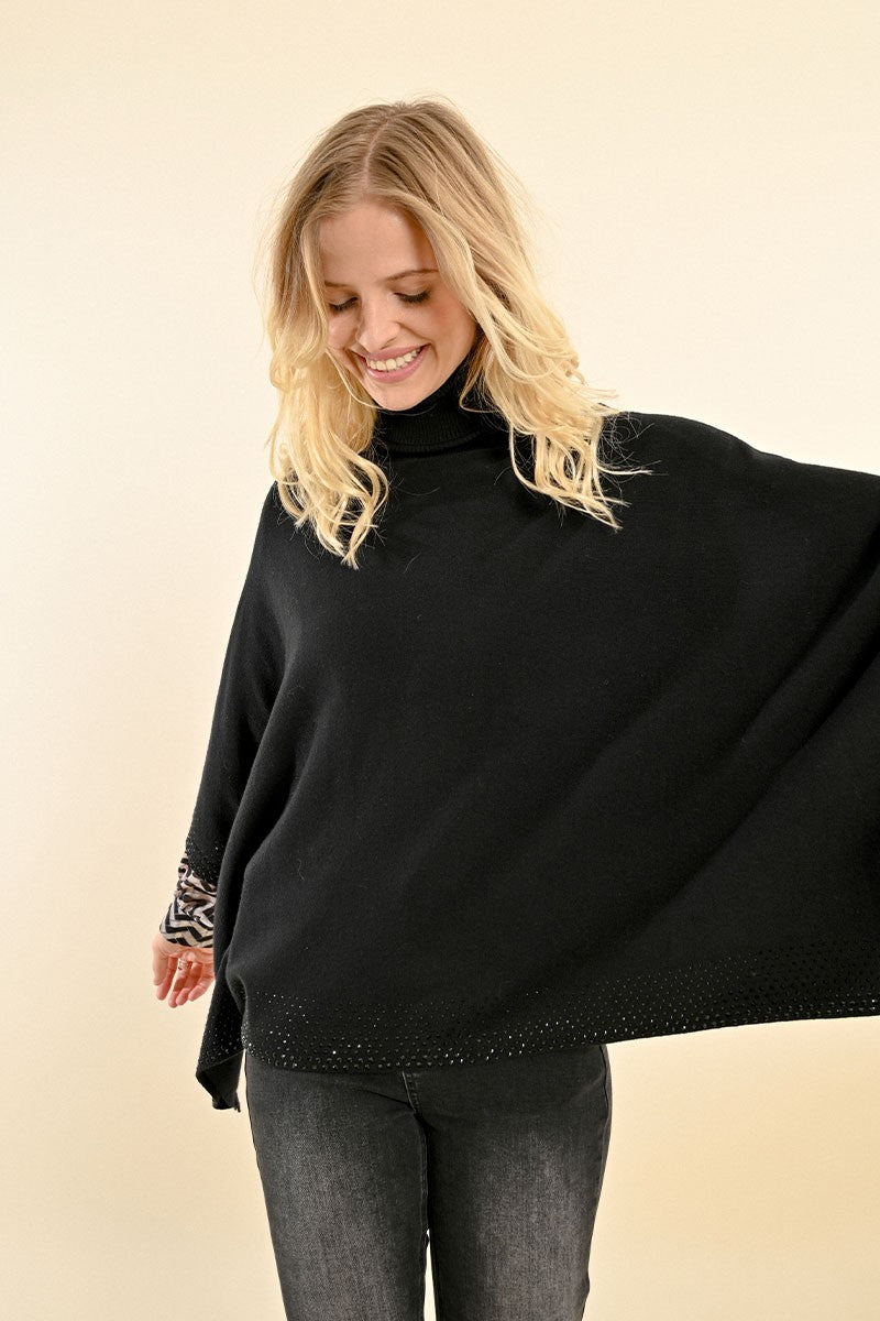 Molly Bracken Turtleneck Poncho Sweater-Black