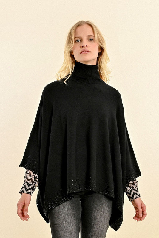 Molly Bracken Turtleneck Poncho Sweater-Black