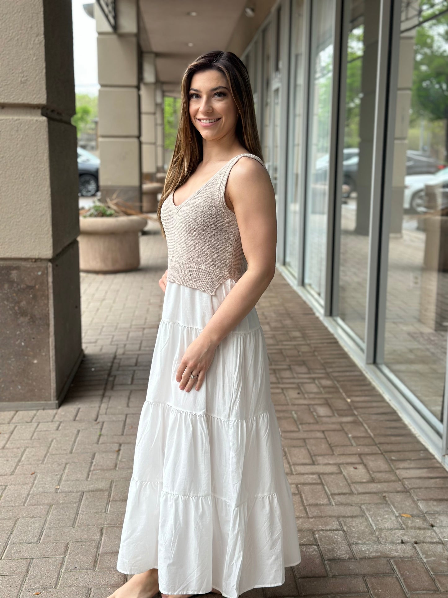 Elan “Georgia” Dress-White/Natural Combo