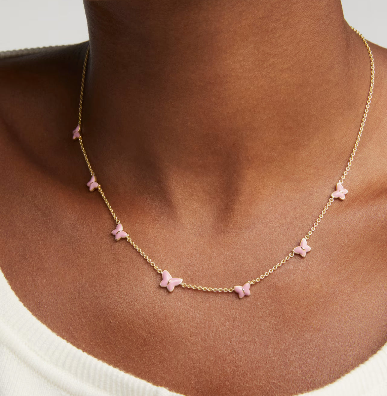 Kendra Scott Lillia Butterfly Enamel Delicate Necklace-Gold Pink Enamel
