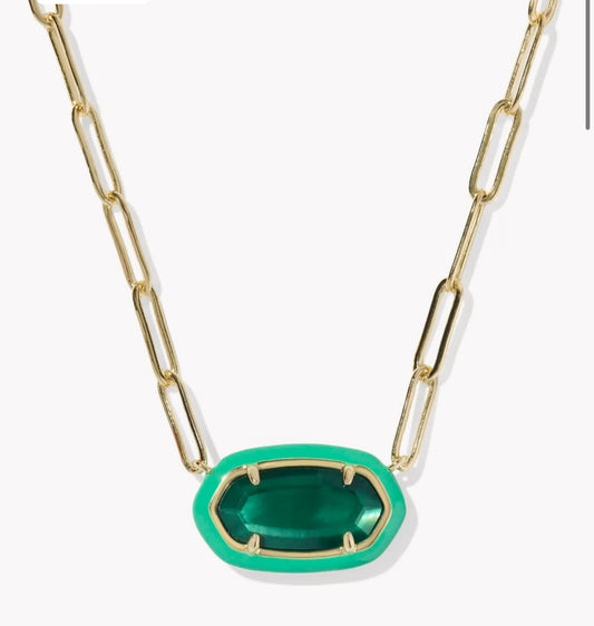 Kendra Scott Elisa Enamel Frame Paperclip Necklace-Gold/Emerald Illusion
