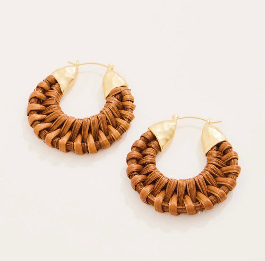 Spartina 449 Wicker Hoop Earrings -Brown
