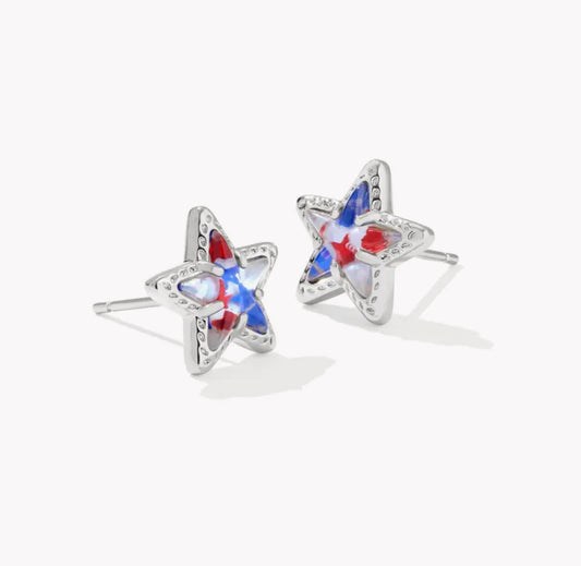 Kendra Scott Cassidy Stud Earring-Silver Red White Blue Illusion