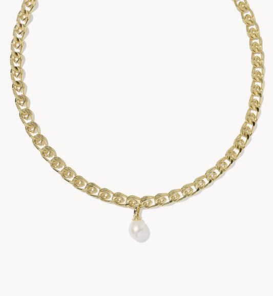 Kendra Scott Oakland Pearl Chain Necklace-Gold Freshwater Cultured Pearl