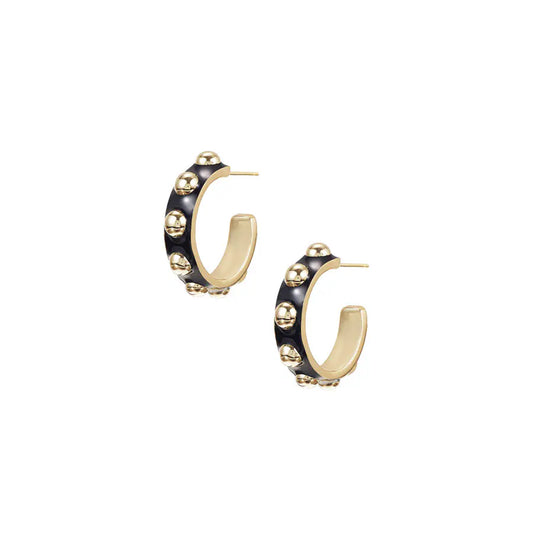 Natalie Wood Designs "Enchanted" Mini Beaded Hoop Earring-Gold/Black