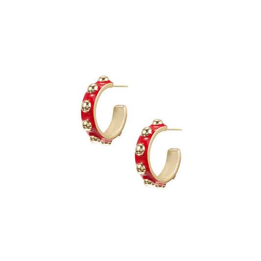 Natalie Wood Designs "Enchanted" Mini Beaded Hoop Earring-Gold/Red