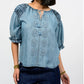Ivy Jane Smocked Sleeve Top- Denim Blue