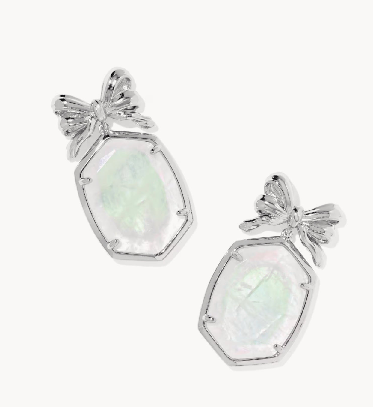 Kendra Scott Daphne Bow Drop Earring- Silver Iridescent Crystal Ivory Illusion