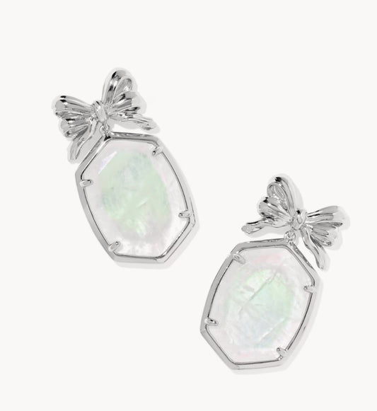 Kendra Scott Daphne Bow Drop Earring- Silver Iridescent Crystal Ivory Illusion