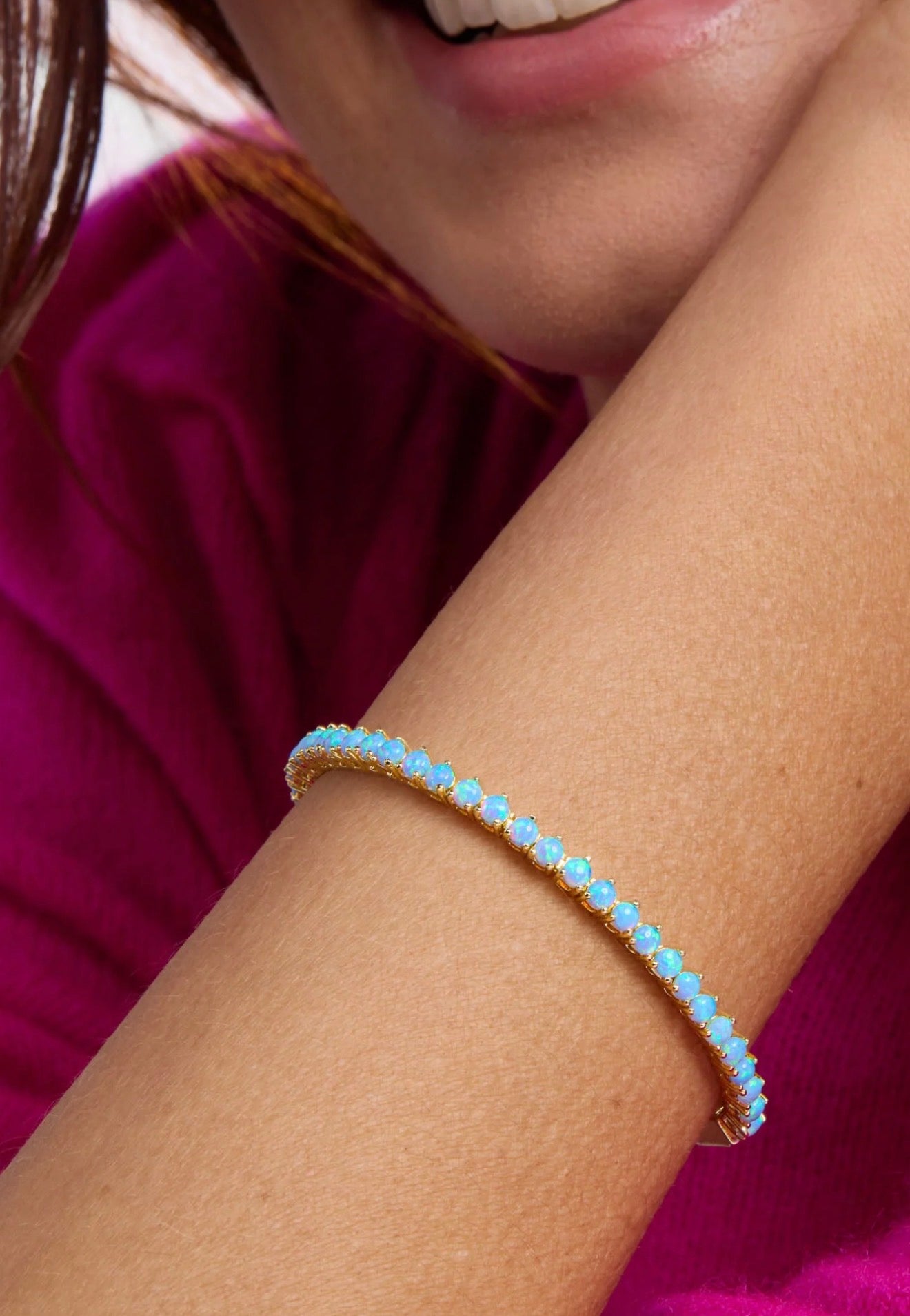 Melinda Maria “Not Your Basic” Tennis Bracelet-Gold/Blue Opal