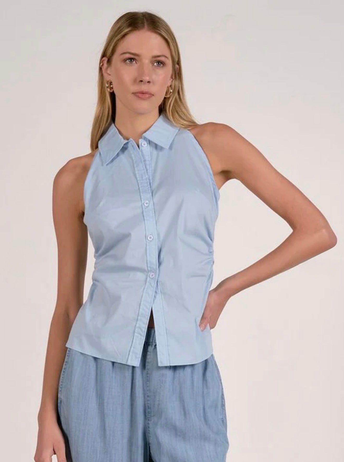 Elan “Posie” Sleeveless Top-Light Blue