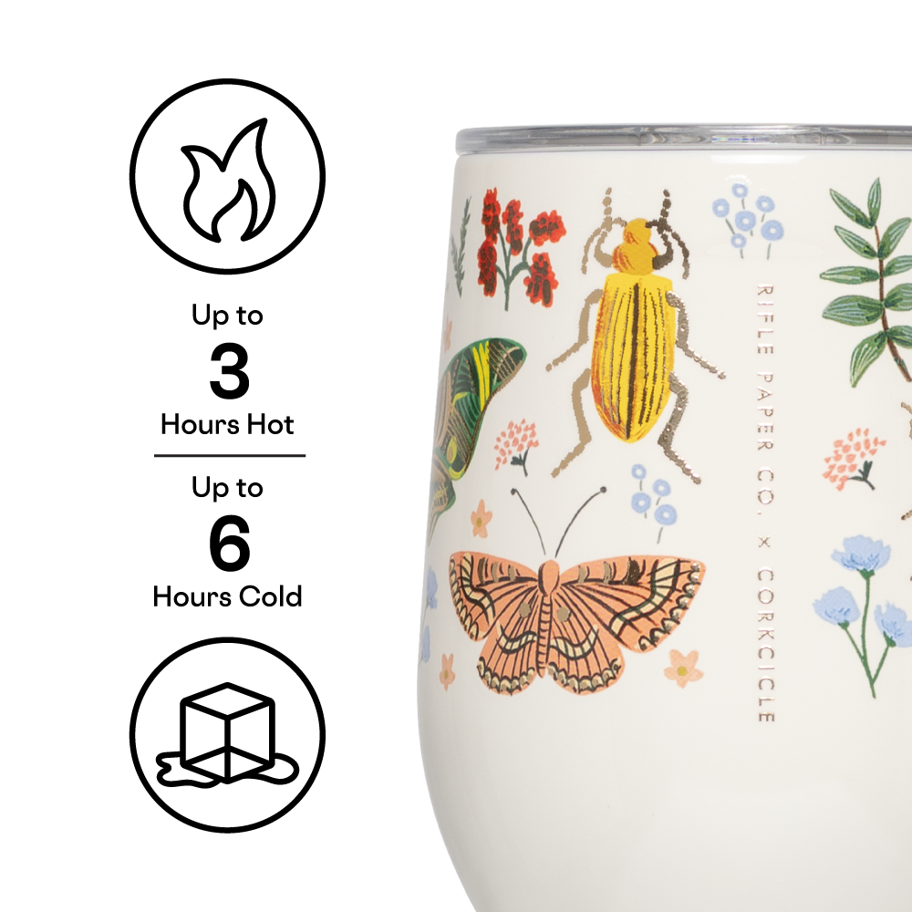 Corkcicle x Rifle Paper Co. “Curio Cream”- 12oz Stemless Tumbler