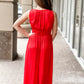 Lucy Paris "Ilaria" Satin Midi Dress-Red