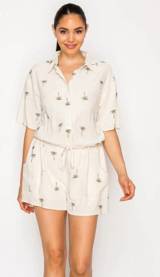 Meet Me in Santorini "Drifting Palms" Shirt-Beige