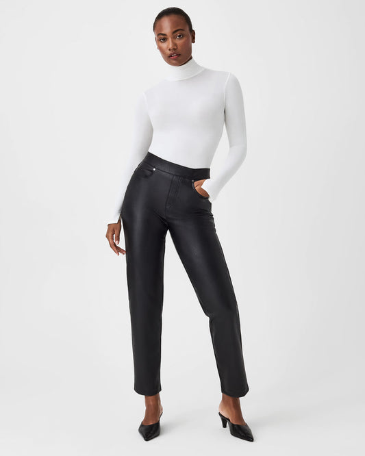 Spanx Leather-Like Slim Straight Pant-Luxe Black