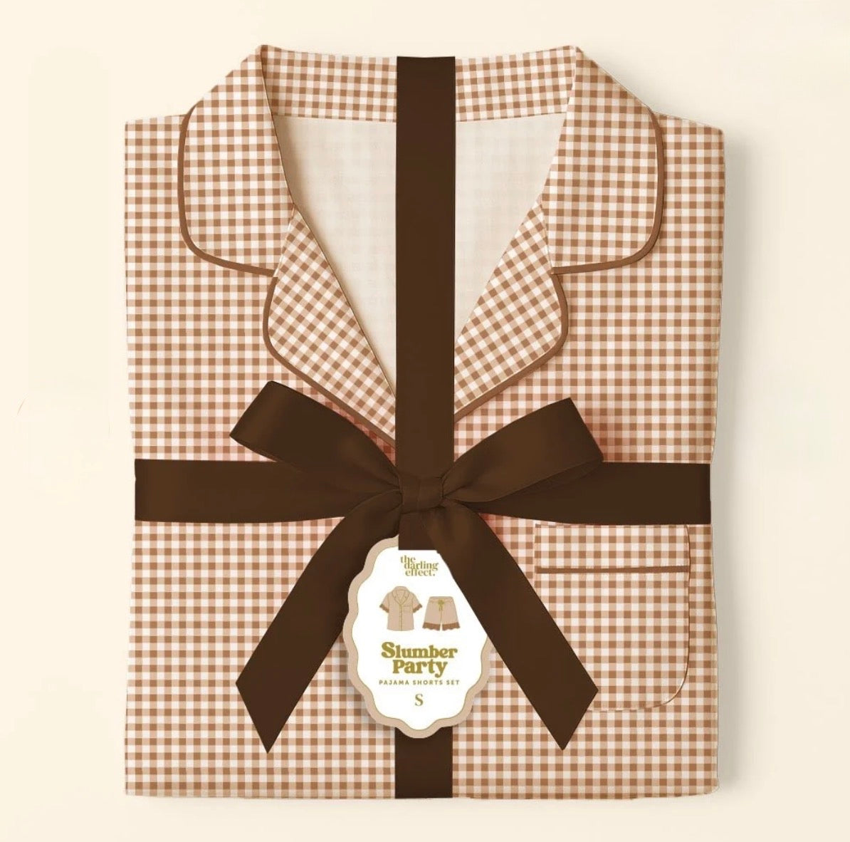 The Darling Effect Slumber Party Pajama Shorts Set-Maple Gingham